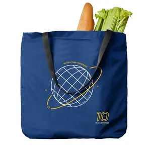 Toptan baskı bakkal alışveriş çantaları omuz fermuarlı cebi ile katlanabilir bez çanta bakkaliye çanta naylon polyester kumaş