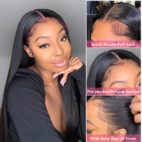 Perruques Lace Front HD Sans Colle 360 Droites Brésiliennes Économiques pour Femmes Noires, Perruque Lace Frontale Cheveux Humains