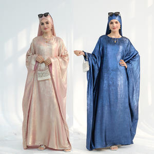 Elegante Glanzende Polyester Kaftan Abaya Batwing Stijl Jurk Voor Vrouwen Islamitische Kleding Met Hijab Voor Moslim Voor Herfst Lente - Product Image 2