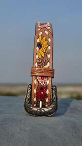 Ceinture en cuir de cowboy authentique avec gravure d'inspiration sud-ouest, broderie à la main, boucle en métal élégante - 80g, accessoire de mode - Product Image 3