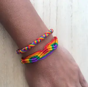 时尚珠宝LGBT同性恋骄傲友谊编织手链波西米亚手链手工电镀手链彩虹腕带
