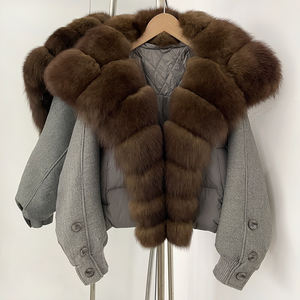 OFTBUY Cappotto Imbottito con Grande Collo in Vera Pelliccia di Volpe, Nuovo Modello Autunno Inverno, Giacca Corta da <span class=keywords><strong>Donna</strong></span>, Spessa e Calda con Pelliccia Naturale - Product Image 4