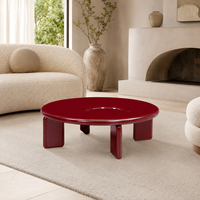 Table basse moderne italienne ronde en laque brillante écologique et durable avec pieds en bois massif pour salon ou villa