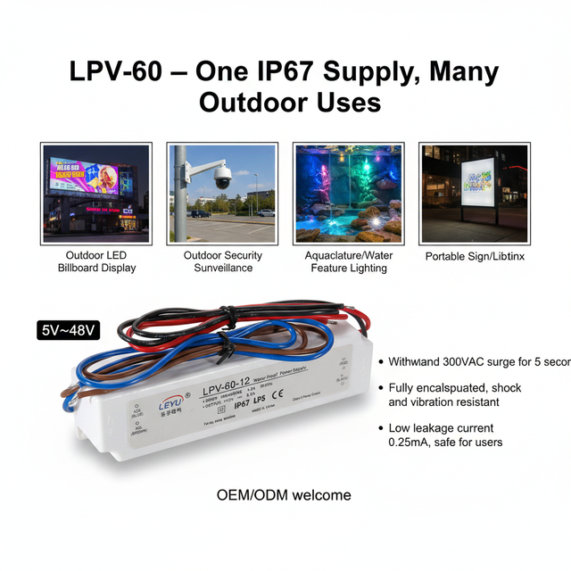 60W IP67 Waterproof LED Driver 12V 24V 36V 48V AC to DC Power Supply with Constant Voltage for Outdoor Light CE ROHS