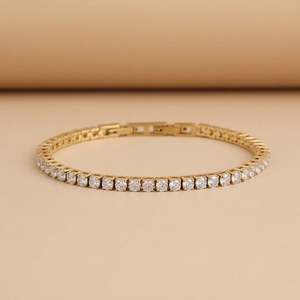 Pulsera de tenis clásica chapada en oro de 18 quilates de 3 mm, 4 mm, 5 mm, unisex, con doble hebilla, de 6.7 a 8 pulgadas - Product Image 1
