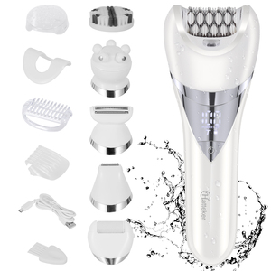 ชุดอุปกรณ์กรูมมิ่ง 6-in-1 ยี่ห้อ Hatteker สำหรับผู้หญิง เครื่องโกนขนไฟฟ้าแบบขายส่ง เครื่องกำจัดขนแบบใช้แบตเตอรี่ สำหรับใช้ในบ้าน ล้างทำความสะอาดได้ ใช้ได้กับบิกินี่และร่างกาย ภาษาอังกฤษ - Product Image 1