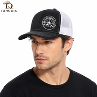 Gorra Trucker de 6 Paneles con Logotipo Personalizado, Parche de Cuero Repujado, Sarga Estampada 100% Poliéster, Gorra Deportiva Snapback con Patrón de Lazos para Unisex