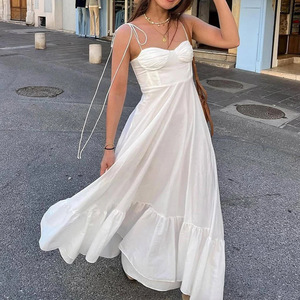 Vestido de Primavera para Mujer, Elegante, Color Sólido, Cintura Alta, Sexy, con <span class=keywords><strong>Tirantes</strong></span>, Estilo Swing - Product Image 3
