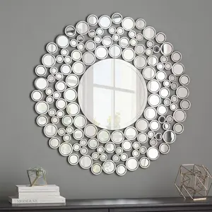 Haute Qualité MDF Rond Argent et Or Miroir Mural Décoratif Miroir Soleil