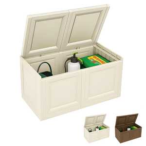 Coffre de rangement en plastique 86x40x42 cm effet bois pour intérieur et extérieur - Product Image 1