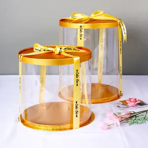 Caixas de presente redondas transparentes para bolos, logotipo personalizado, redonda, descartável, 8 polegadas, para bolo, de papelão, ouro rosa, caixa redonda e transparente