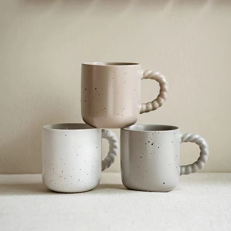 Nordic Custom Glossy Speckled Ceramic Cup Creative Coffee Mug Wholesale  with Hemp Rope Design Handle| Alibaba.com