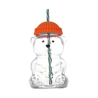 Paille en verre pour tasse en forme d'ours en peluche, certifiée UE, best-seller transfrontalier ; Tasse à paille en verre borosilicate haute résistance aux températures élevées