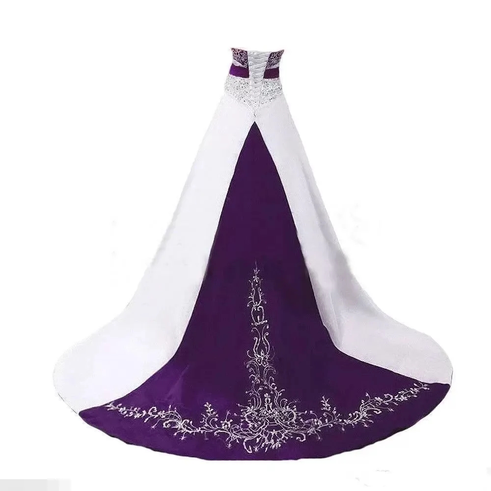 open lace back dress Ombre Purple Straps Slit Puffy Aline Wedding Gown main image 1