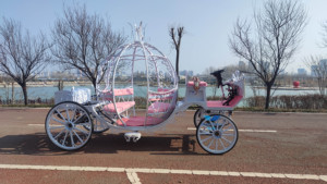 Chariot de mariage élégant en acier, modèle citrouille évidée, pour amoureux, traîné par des chevaux - Product Image 4