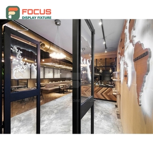 Boutique Coffee Merchandise Display Rack Wood Grain Finish Brand Logo Header Cafe <b>Shelf</b> Display Rack - Product Image 6