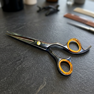 Ensemble de ciseaux professionnels pour cheveux ASAP, lames en acier au carbone recouvertes de papier noir brillant, manches en acier inoxydable, pour droitiers - Product Image 2