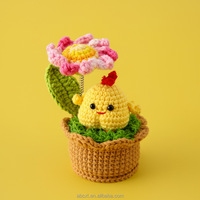 Plante en pot tricotée au crochet faite à la main, motif chat, canard et fleurs artificielles mignonnes, motif tournesol, pour l'intérieur
