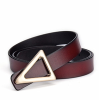 Ceinture fine en cuir pour femme, ajustable, noire, avec triangle doré en alliage, style décontracté, pour cintrer la taille – Grande Vente