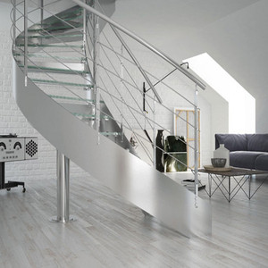 <span class=keywords><strong>Escalier</strong></span> intérieur moderne courbé avec construction en acier et bois, taille personnalisable et design écologique - Product Image 1