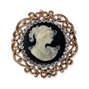 Bán Buôn Tuỳ Chỉnh Châu Âu Và Mỹ Retro Trang Sức Hợp Kim Rhinestone Chân Dung Cameo Jewelry Vintage Trâm Cài Đối Với Phụ Nữ