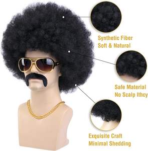 Peluca <span class=keywords><strong>Afro</strong></span> negra con gafas y bigote, <span class=keywords><strong>disfraz</strong></span> de discoteca, pelucas Hippie Rocker, pelucas divertidas de Cosplay para fiesta de Halloween - Product Image 2