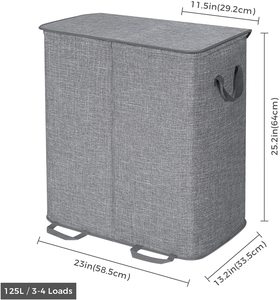 Công Suất Lớn Có Thể Gập Lại 2 Ngăn Quần Áo Bẩn Giỏ Giặt Đôi <span class=keywords><strong>Hamper</strong></span> Có Nắp Và Túi Giặt Có Thể Tháo Rời - Product Image 6