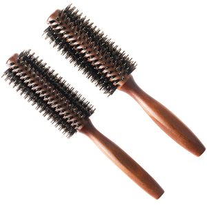 Brosse à cheveux ronde en nylon et poils de sanglier avec manche en bois naturel, peigne de coiffure professionnel, brosse à queue pointue pour cheveux bouclés - Product Image 1
