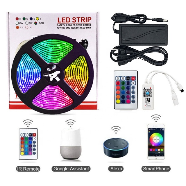 Hot Sale 5M 10M 16 Million Colors Alexa Phone App Controlled Music Lamp DC12V 5050 RGB Smart WiFi LED Strip Lights