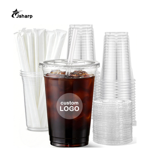 أكواب مشروبات بلاستيكية PET للاستخدام مرة واحدة من المصنعين المحترفين بالجملة بأحجام 12، 14، 16، 18، 20، 24 أونصة مع أغطية - Product Image 1