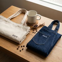 Kit de Marchandises Personnalisées pour Café - Tablier en Denim pour Barista, Tasse en Céramique, Sac en Toile, Ensemble Cadeau avec Logo