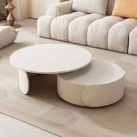 Nouvel Ensemble de Tables Basses Rondes en Bois et Marbre, Design Crème Moderne de Luxe, Multifonction avec Tiroirs pour Salon, Meuble Décoratif