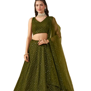 Nouvelle collection de Lehenga Choli traditionnel en georgette à manches courtes, décontracté, avec broderies en sequins Resham, coupe régulière pour femmes, toutes saisons - Product Image 1