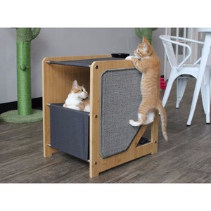ต้นไม้แมวไม้ 2 ชั้น ขนาด 28x56x66 ซม. พร้อมเสาข่วนและที่นอนสำหรับแมว - Product Image 1
