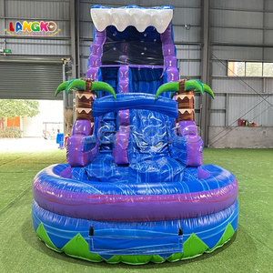 Tobogán Acuático Inflable Comercial Grande Azul con Palmera de Coco para Patio Trasero, Tobogán Acuático Inflable para Adultos - Product Image 2