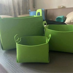 Boîtes de rangement en feutre non tissé rectangulaires modernes pliables de grande taille avec logo personnalisé, poignée, panier écologique - Product Image 3