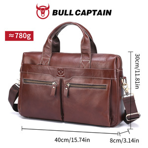 Maletín de Cuero Genuino para Hombre BULL CAPTAIN, Bolsa para Portátil, Clásica, de Negocios, Bandolera, con Cierre de Cremallera Resistente - Product Image 5