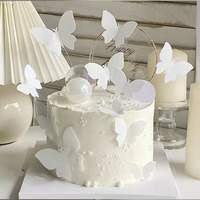 Pancarte décorative pour gâteau d'anniversaire en papier blanc motif papillon, pour desserts et pâtisseries, fournitures de fête sur le thème de la déesse