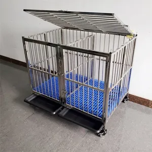 Jaula plegable de acero inoxidable para perros pequeños, jaula móvil con poleas de una sola capa, doble puerta, a la venta