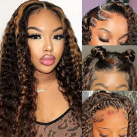 Peluca de Cabello Humano con Frontal de Encaje Completo 360 HD, Ondas Profundas, Densidad 250, Color P4/27, Sin Pegamento, Rizado Birmano
