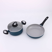 Set Peralatan Masak Panci Aluminium Tekan dengan Lapisan Keramik Anti Lengket, Gagang Bakelite, Wajan Anti Lengket