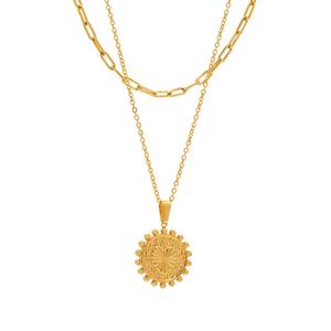 Coeur de pêche double face à la mode et pendentif lettre anglaise sur collier chaîne à maillons style grande roue pour les femmes - Product Image 5