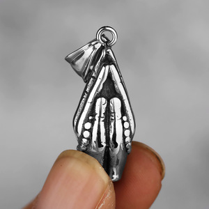 Người đàn ông của Hipster phong cách thép không gỉ cầu nguyện Mặt dây chuyền vòng cổ cổ điển mô hình hình học tay với nhau bergamot hạt Thép - Product Image 3