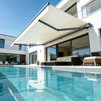 Auvent rétractable moderne à manivelle électrique avec cadre en aluminium et télécommande, toile 3,6x3m pour terrasse et jardin extérieur