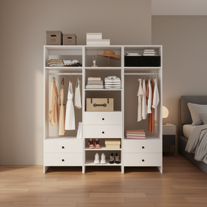 Armadio Modulare Bianco Autoportante 70.86L X 16.04P X 70.86H con Ripiani Spaziosi e Aste Appendiabiti Modello D0100HRPV92 - Product Image 2