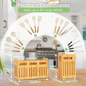 Boîte de rangement de cuisine en bambou avec séparateurs, organisateur multifonction pour ustensiles et couteaux, rangement de bureau 18L - Product Image 4