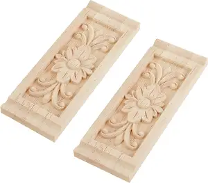 Rettangolo con fiore intaglio del legno decalcomania 6.3x2.4 pollici non verniciato mobili per la casa Decor Applique Onlay intagliato in legno massello naturale