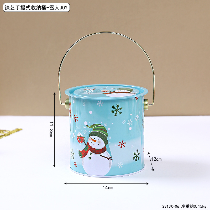 Seau portatif de stockage d'art du fer 2313x-06 -- joie de bonhomme de neige