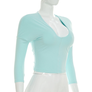 Viviblook Y26TP236 Top Corto Casual de Verano para Mujer, Sexy, Cuello Bajo, Color Sólido, Manga Tres Cuartos, Ajustado - Product Image 2