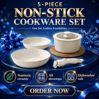 Ensemble de 5 casseroles et poêles antiadhésives empilables avec poignées amovibles, sans PFAS, saines, avec couvercles en verre, pour cuisinière à induction